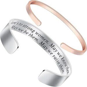 Ms. Clover Motivational Jewelry Bracelet Cuffs Set of 2 Silver & Rose Gold